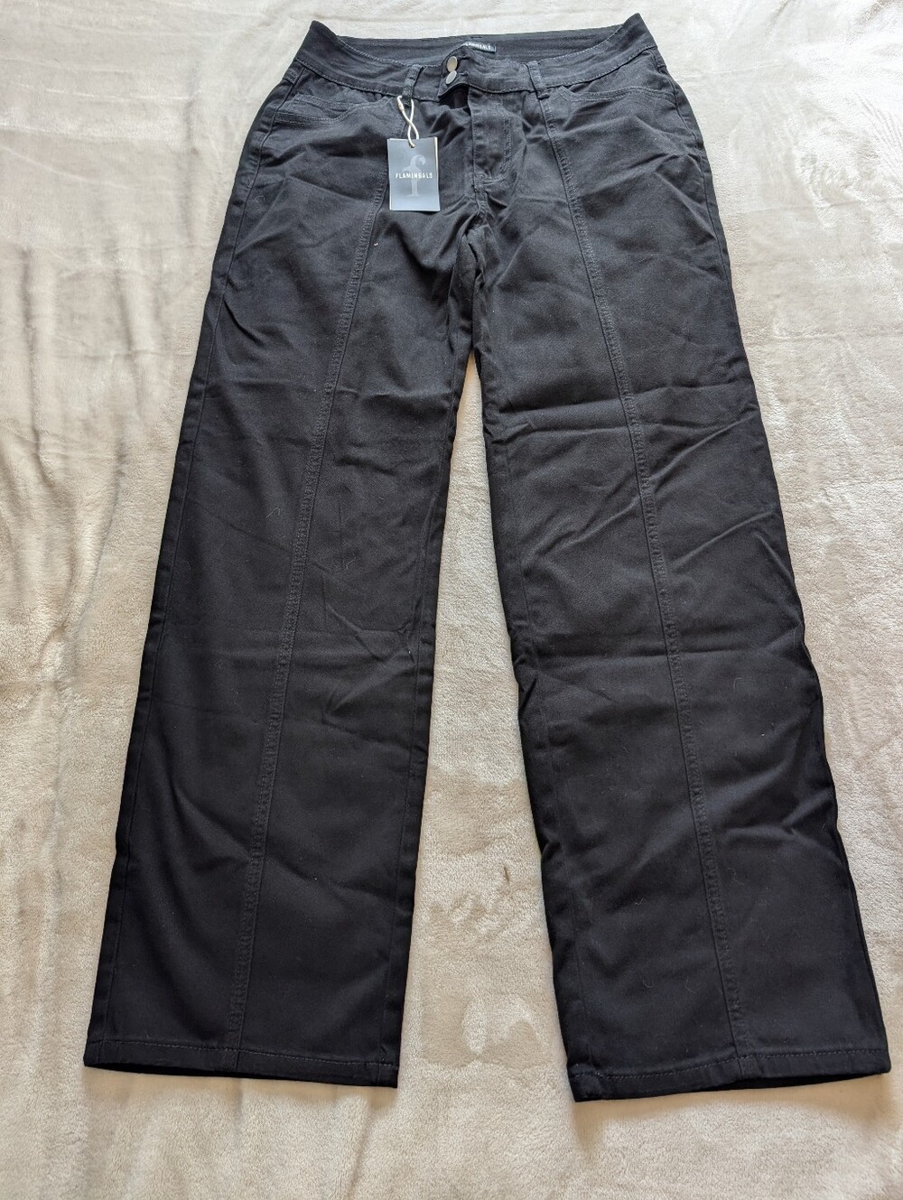 Flamingals Midrise Solid Front Seam Straight Leg Black Pants NWT Medium - Picture 3 of 8